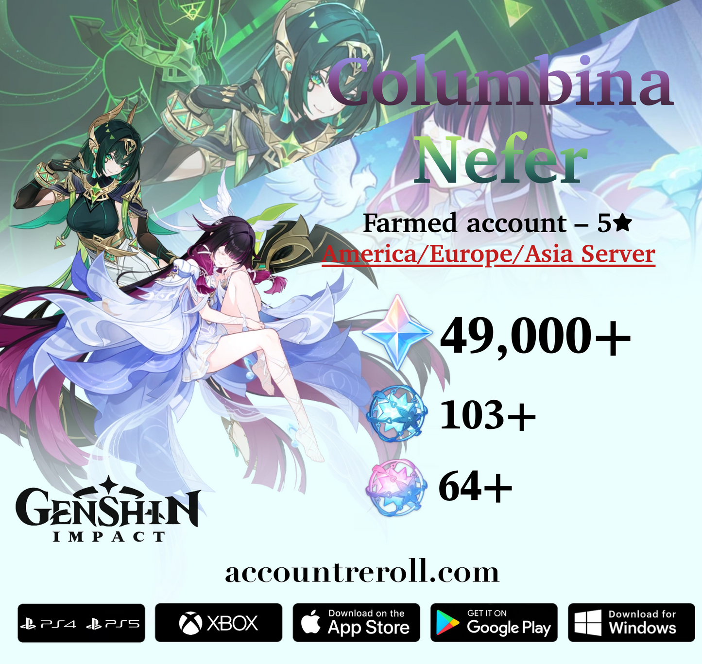 Columbina with Nefer Genshin Impact Farmed Starter Account