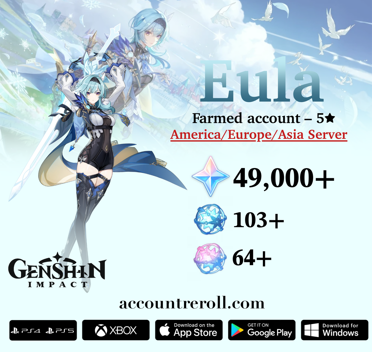 Eula Genshin Impact Farmed Starter Account