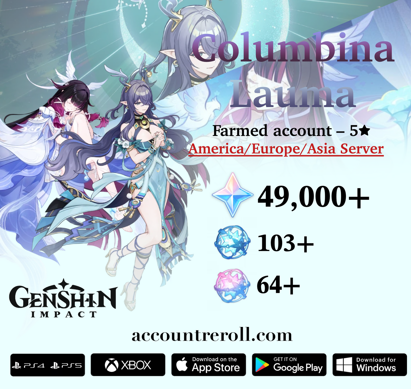 Columbina with Lauma Genshin Impact Farmed Starter Account