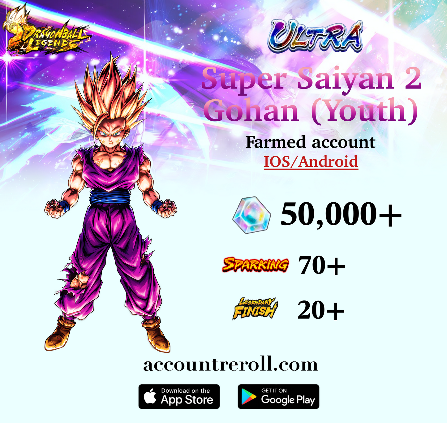 Dragon Ball Legends ULTRA Super Saiyan 2 Gohan Starter Account [iOS/Android]