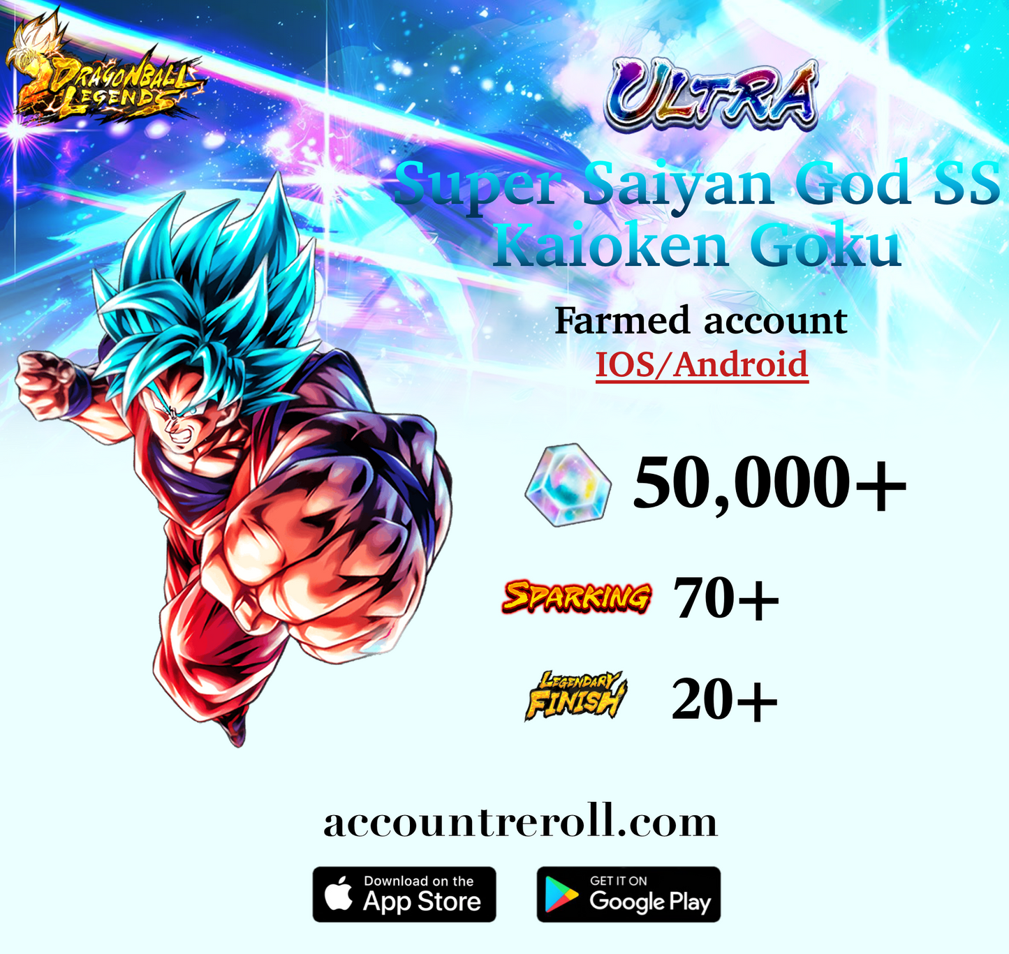 Dragon Ball Legends ULTRA Super Saiyan God SS Kaioken Goku Starter Account [iOS/Android]