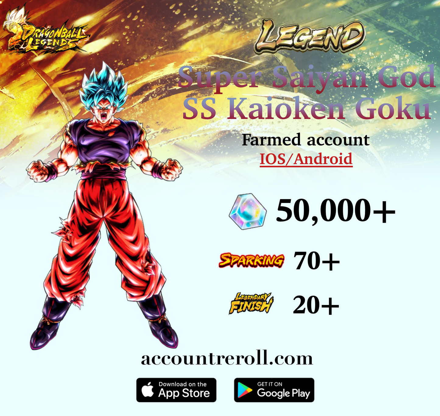 Dragon Ball Legends LEGEND Super Saiyan God SS Kaioken Goku Starter Account [iOS/Android]