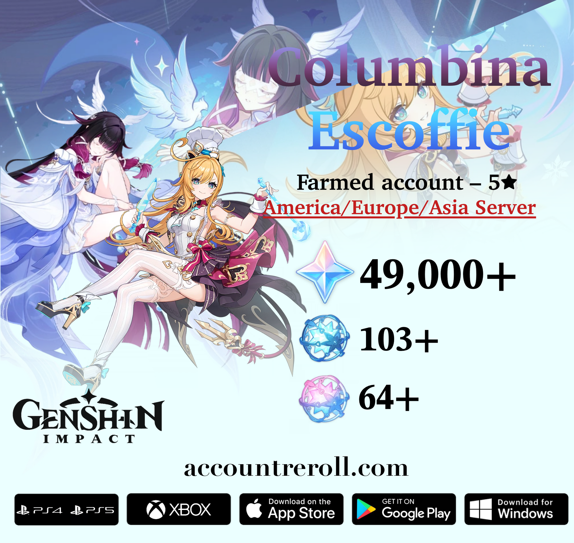 Columbina with Escoffie Genshin Impact Farmed Starter Account