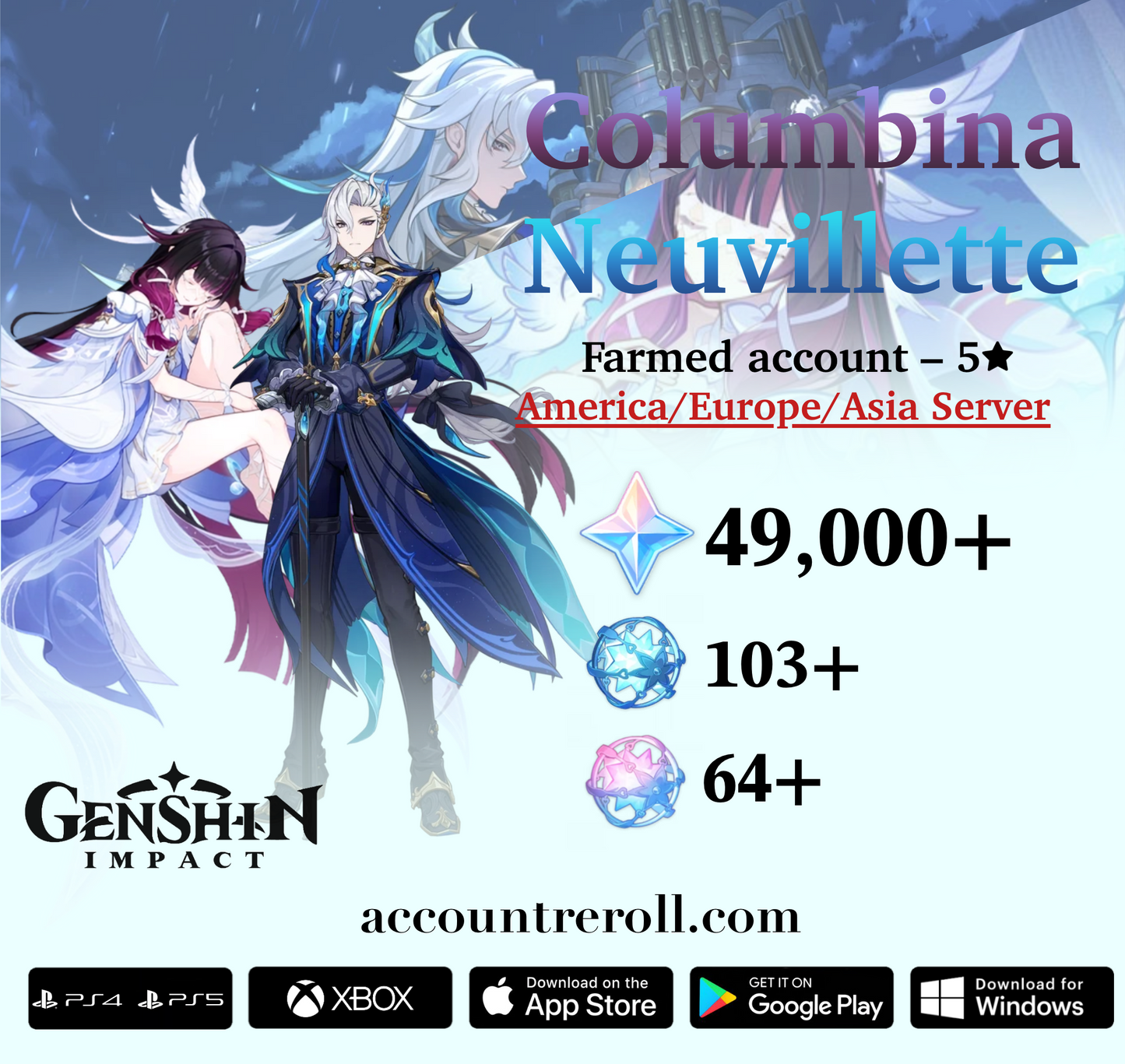 Columbina with Neuvillette Genshin Impact Farmed Starter Account