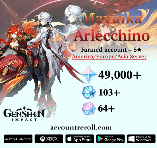Mavuika with Arlecchino Genshin Impact Farmed Starter Account