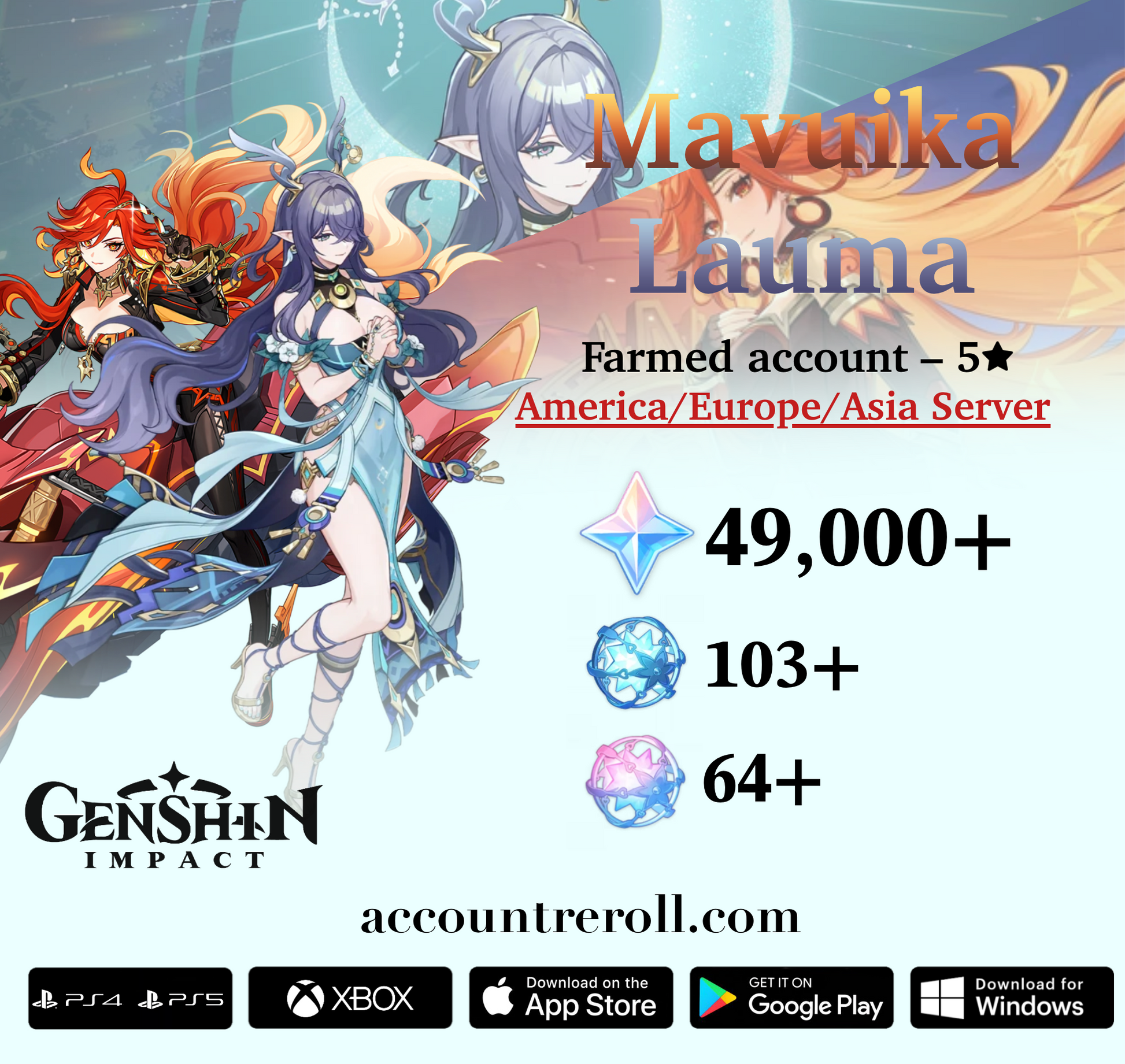 Mavuika with Lauma Genshin Impact Farmed Starter Account