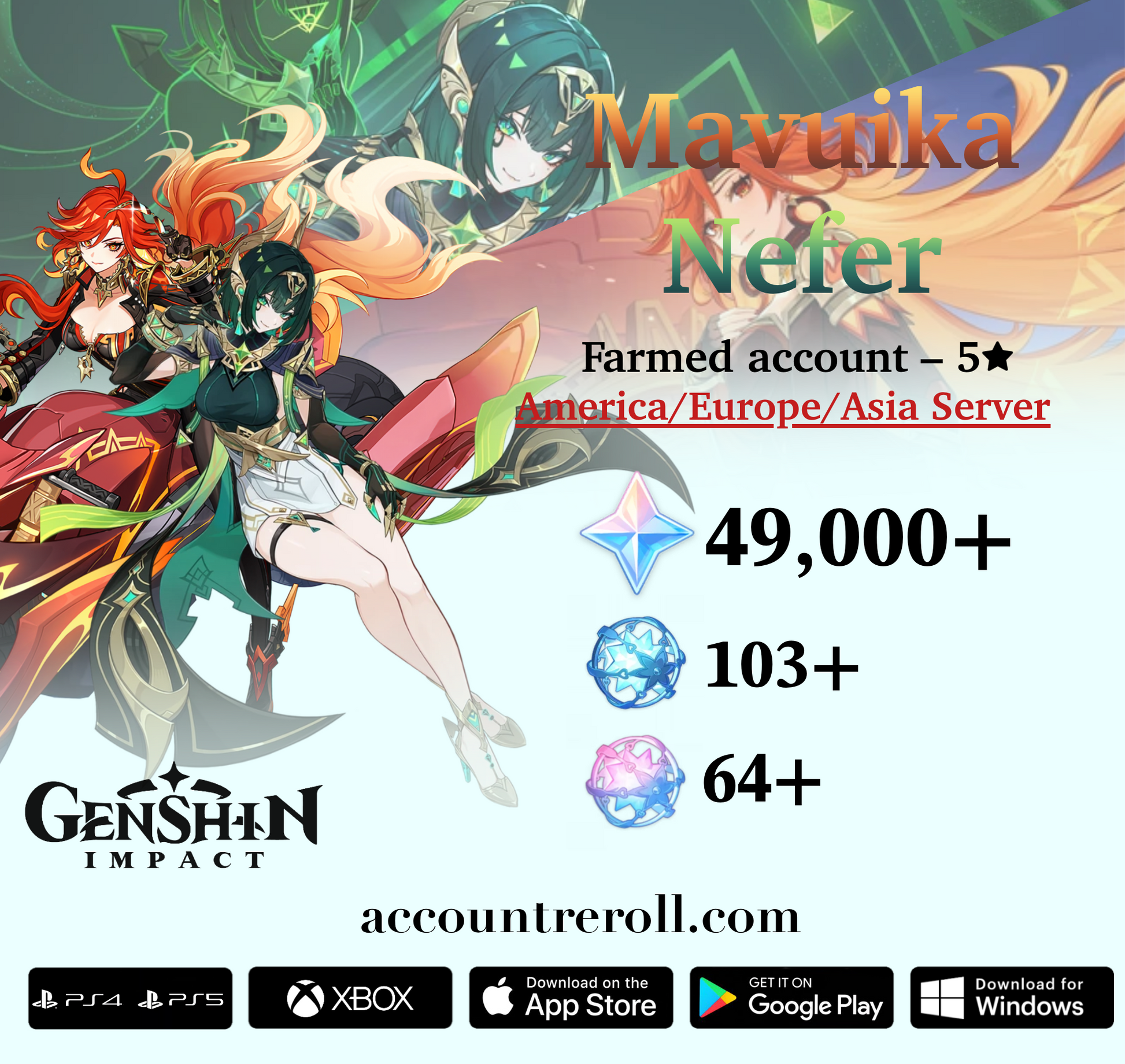 Mavuika with Nefer Genshin Impact Farmed Starter Account