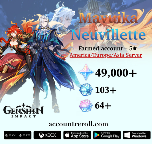 Mavuika with Neuvillette Genshin Impact Farmed Starter Account