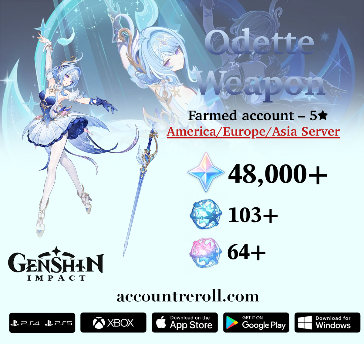 Odette with Whitelake Frostfeather Genshin Impact Farmed