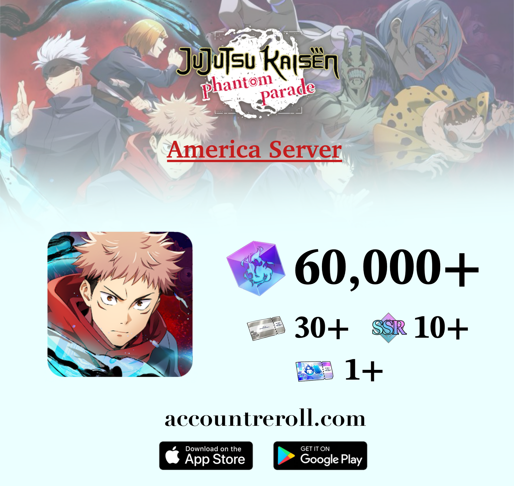 Jujutsu Kaisen Phantom Parade Reroll Account [America]