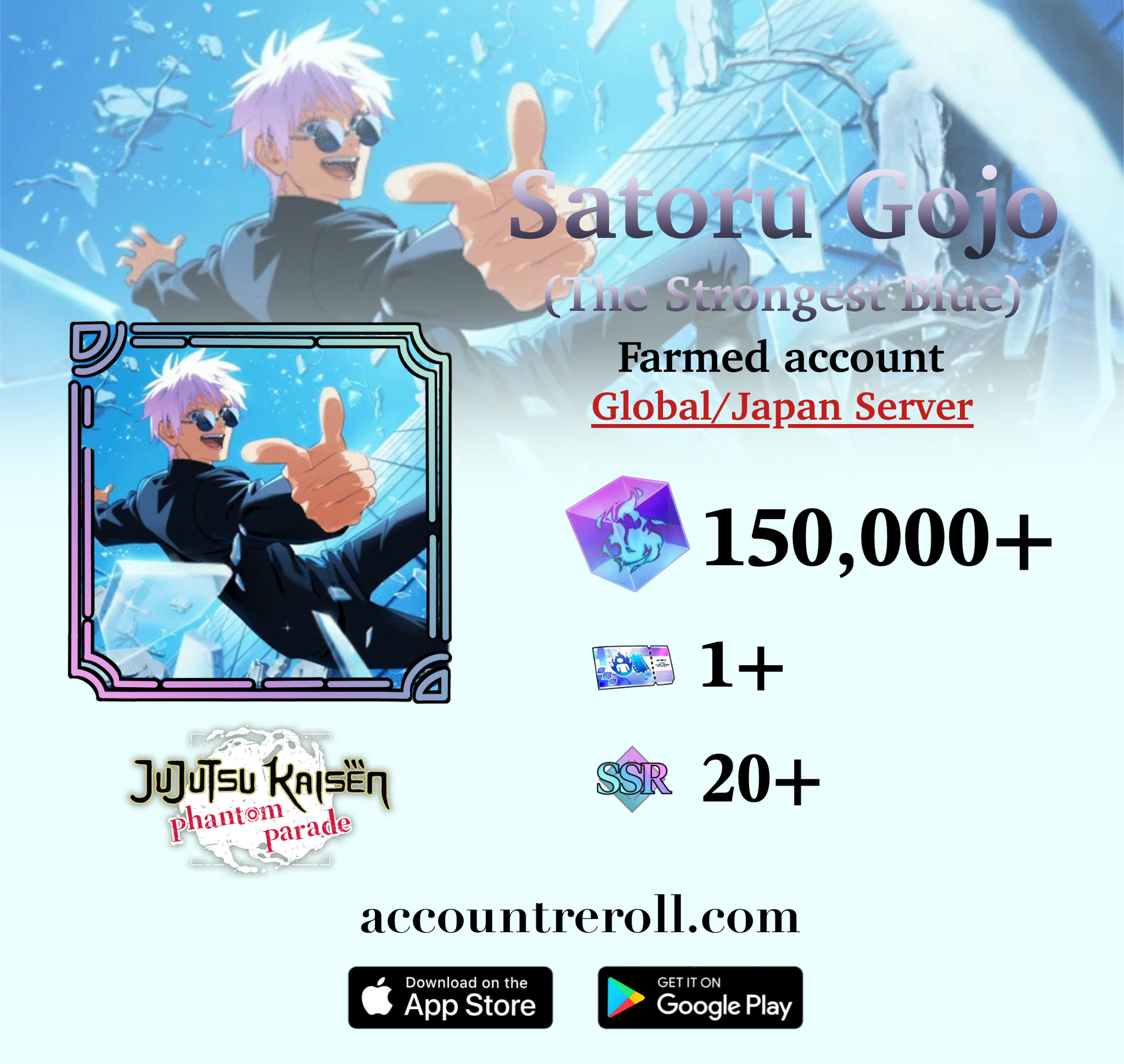Satoru Gojo (The Strongest Blue) Jujutsu Kaisen Phantom Parade Farmed Account