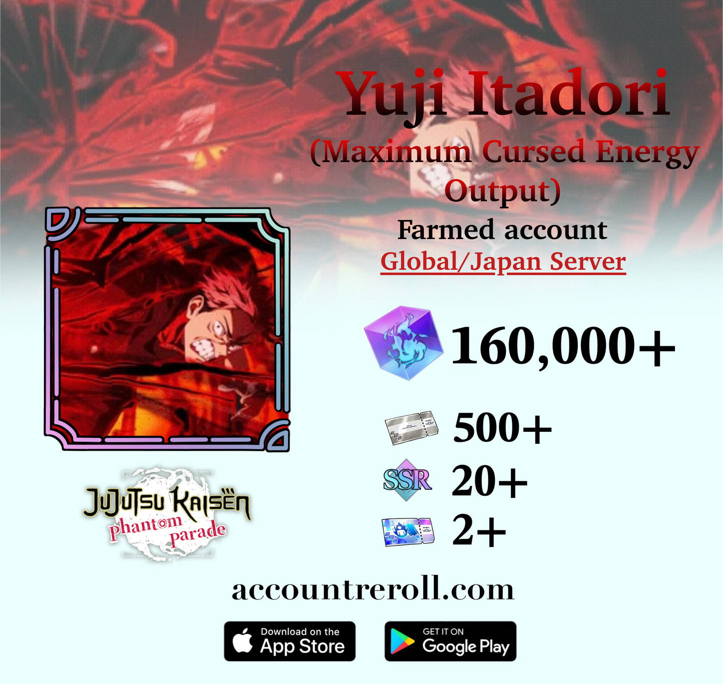 Yuji Itadori (Maximum Cursed Energy Output) Jujutsu Kaisen Phantom Parade Farmed Account