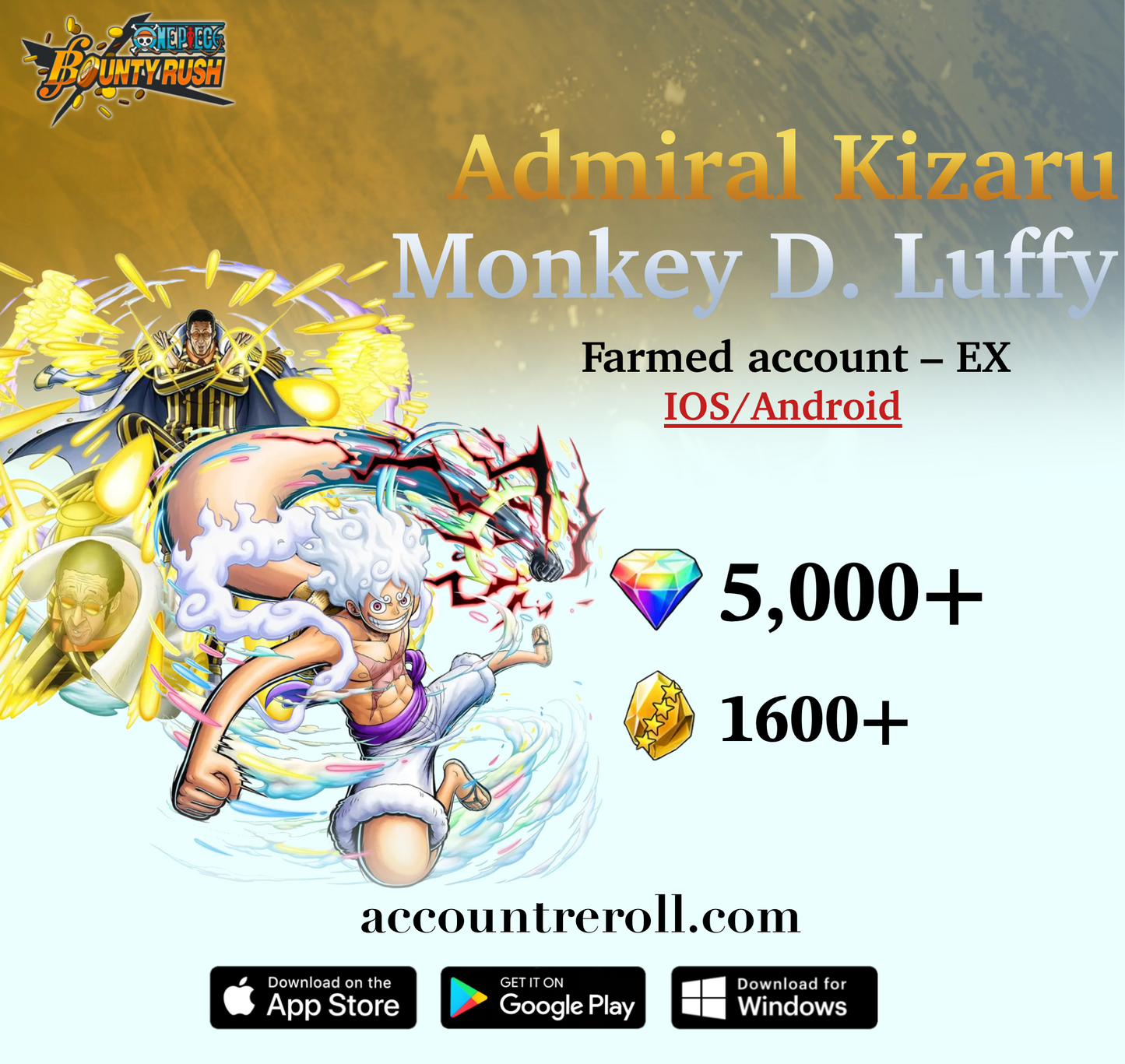 The Four Emperors Monkey D. Luffy with Admiral Kizaru [Borsalino] OPBR Starter Account