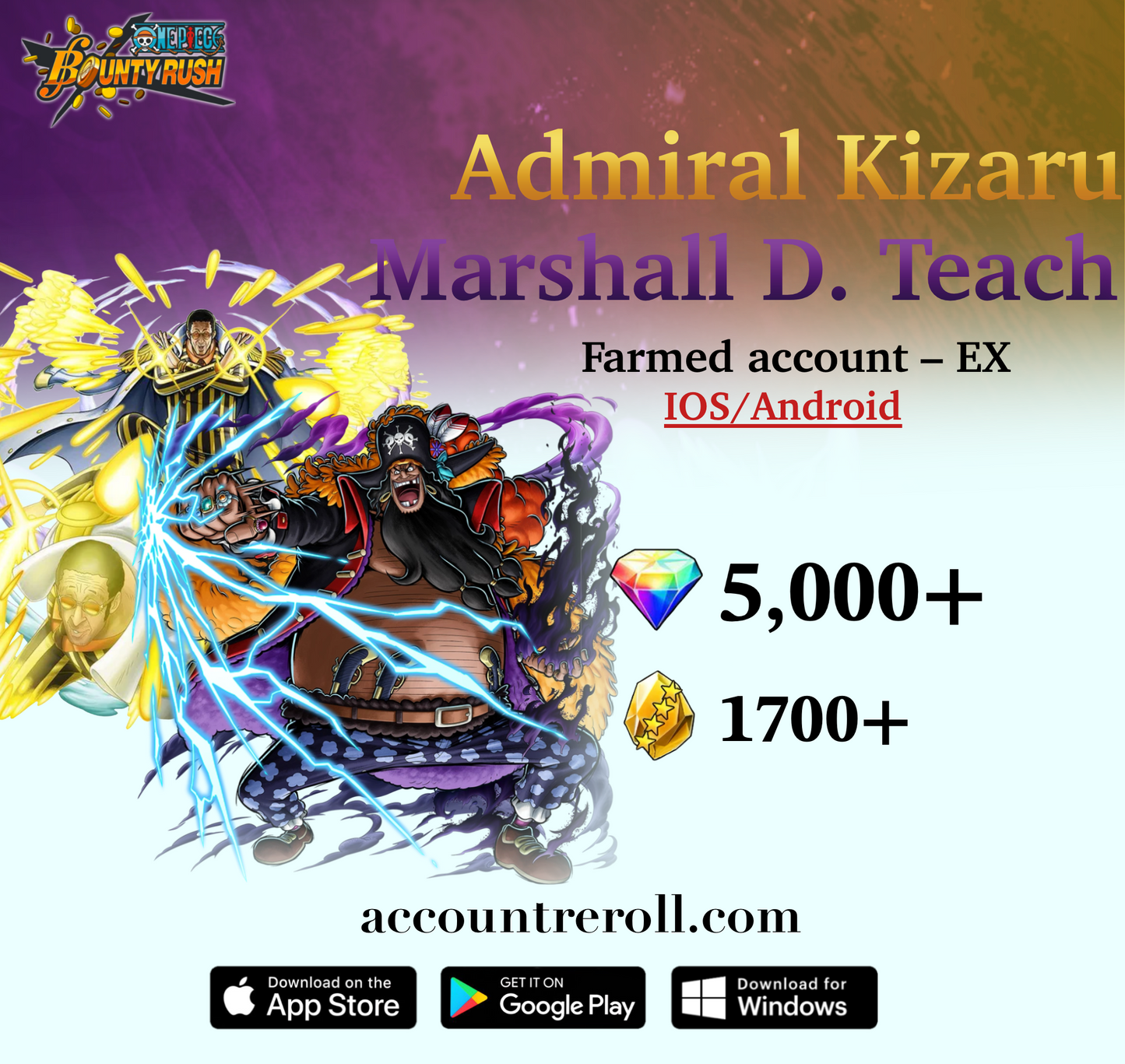 The Four Emperors Marshall D. Teach with Admiral Kizaru [Borsalino] OPBR Starter Account