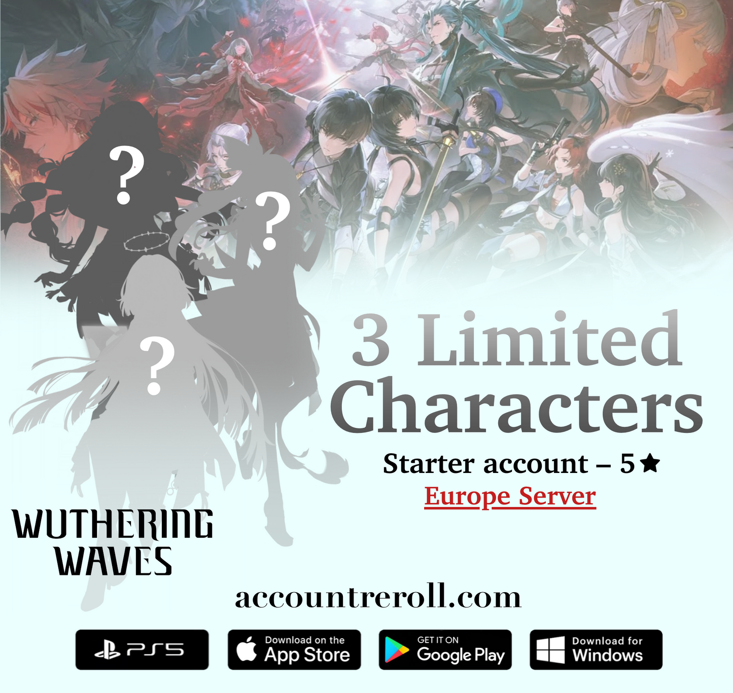Wuthering Waves 3 Limited Characters Starter Account [Europe]
