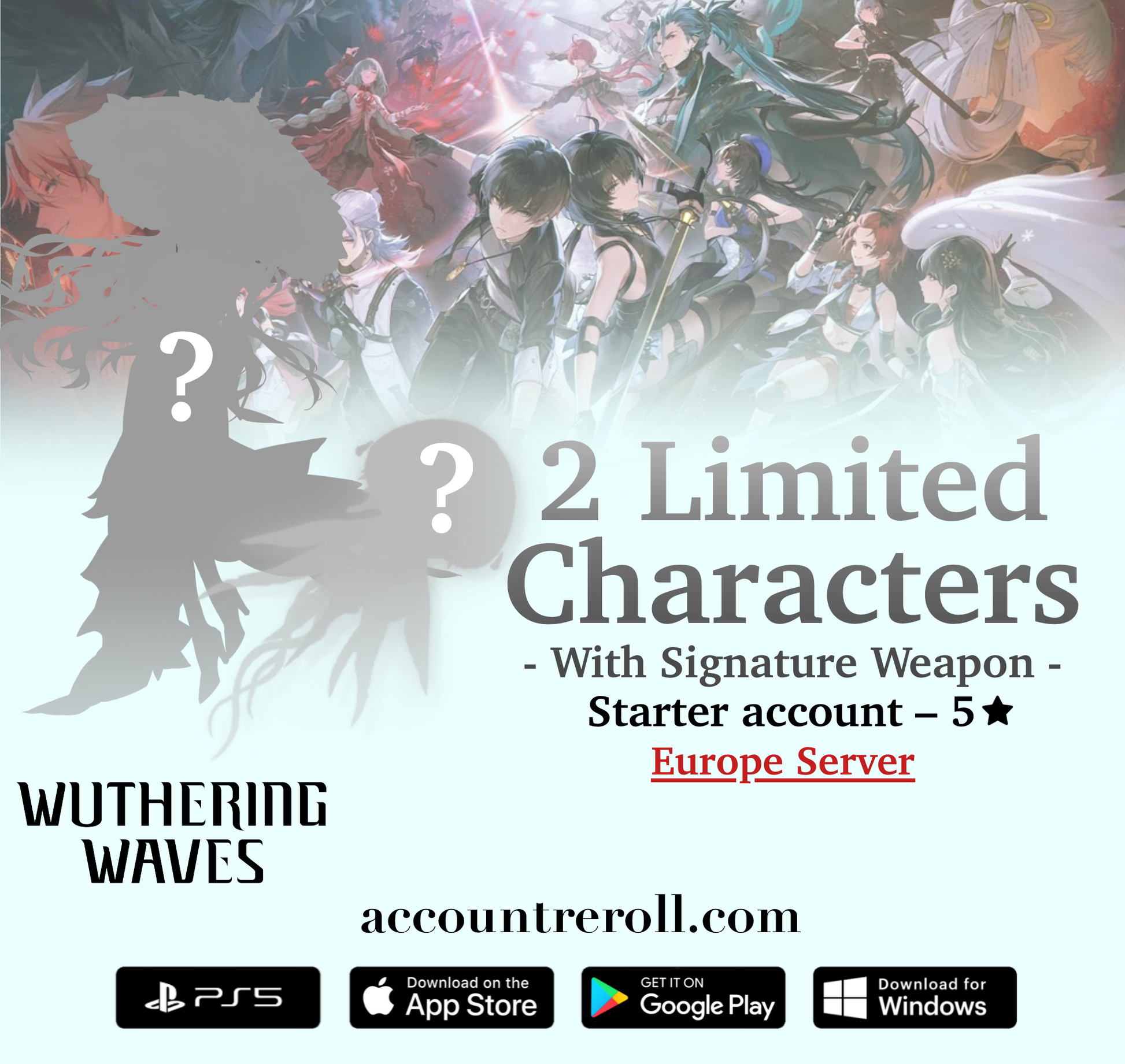 Wuthering Waves 2 Limited Characters with Signature Weapon Starter Account [Europe]