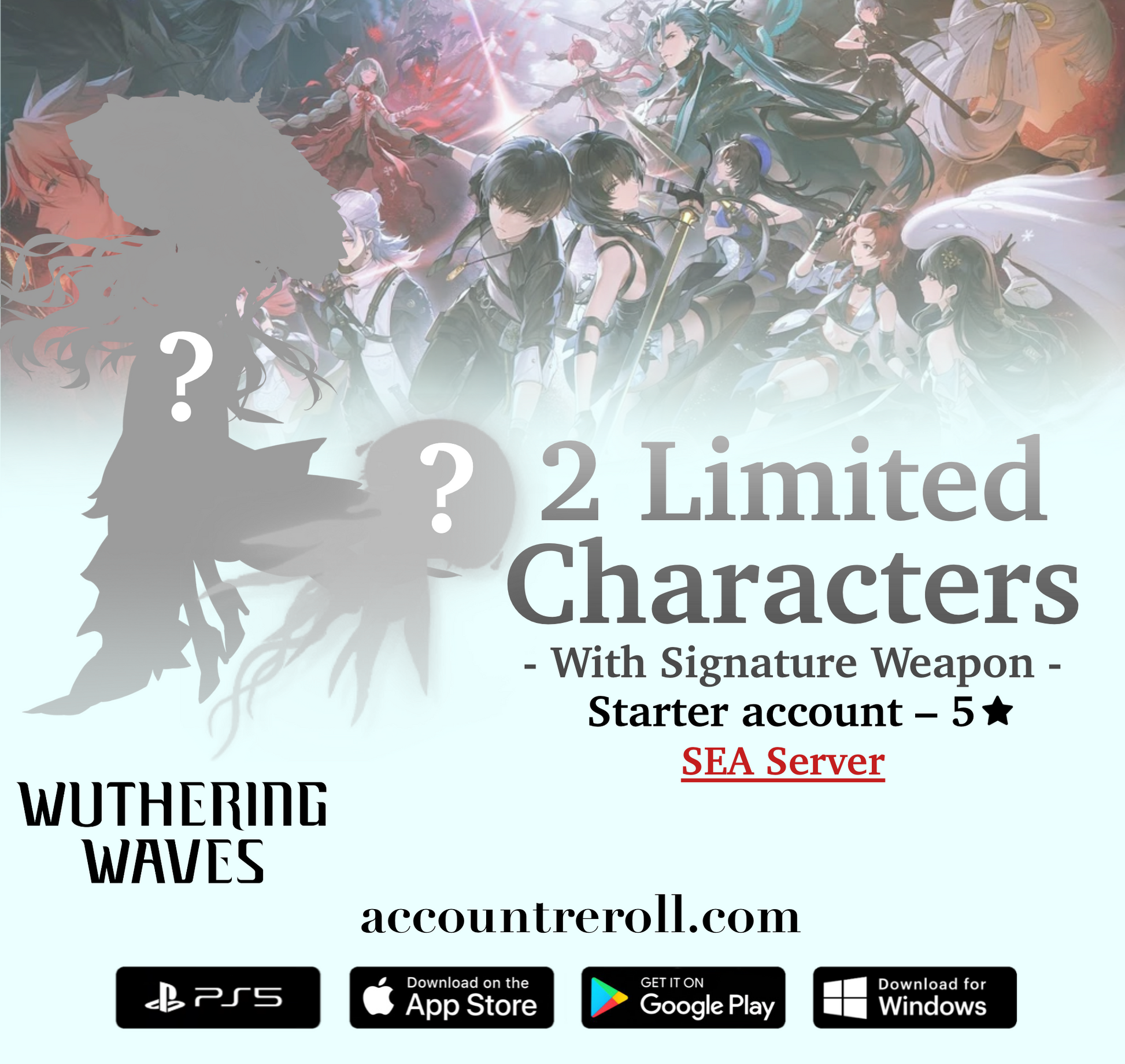 Wuthering Waves 2 Limited Characters with Signature Weapon Starter Account [SEA]