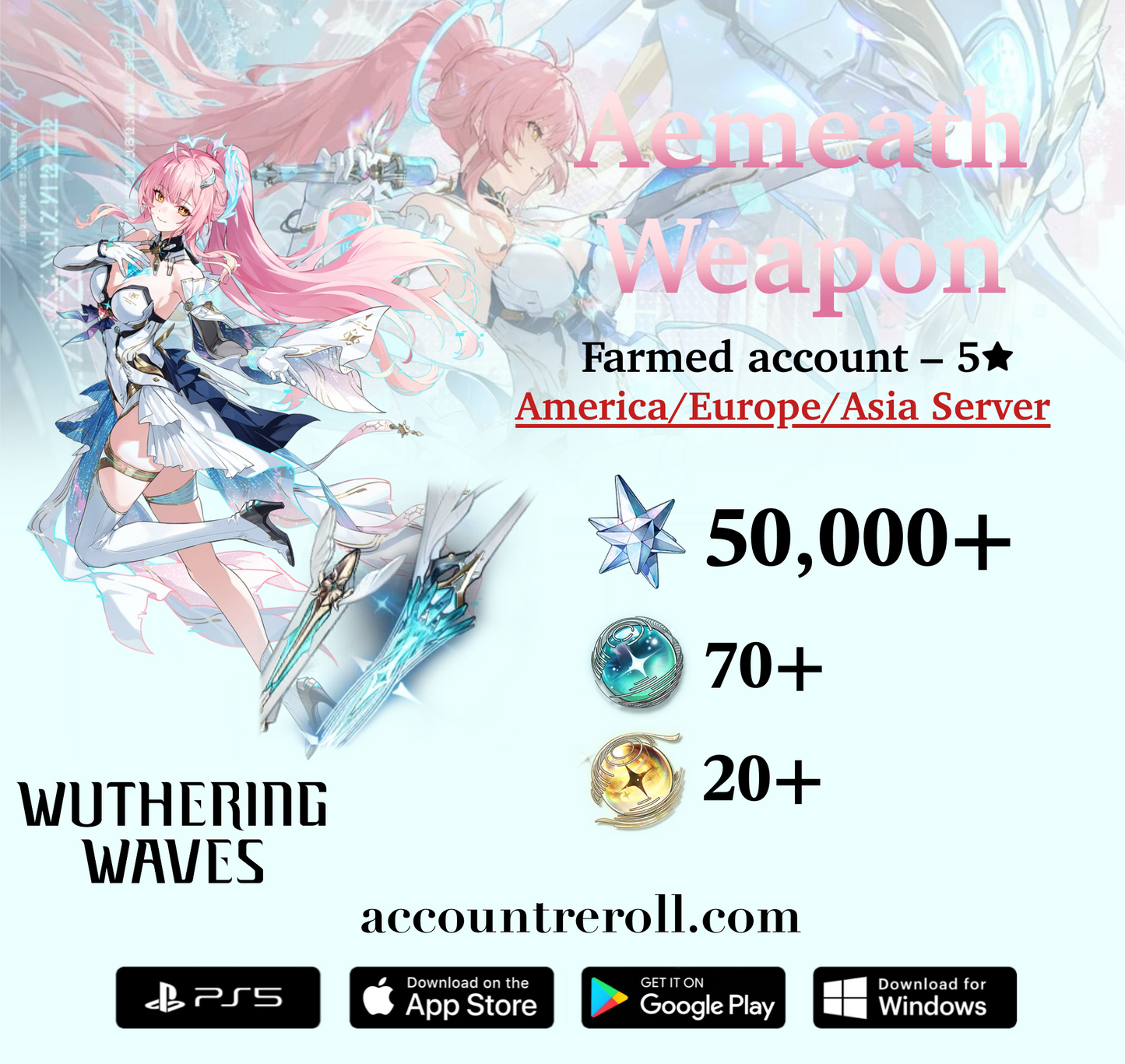 Aemeath with Everbright Polestar Wuthering Waves Farmed Account