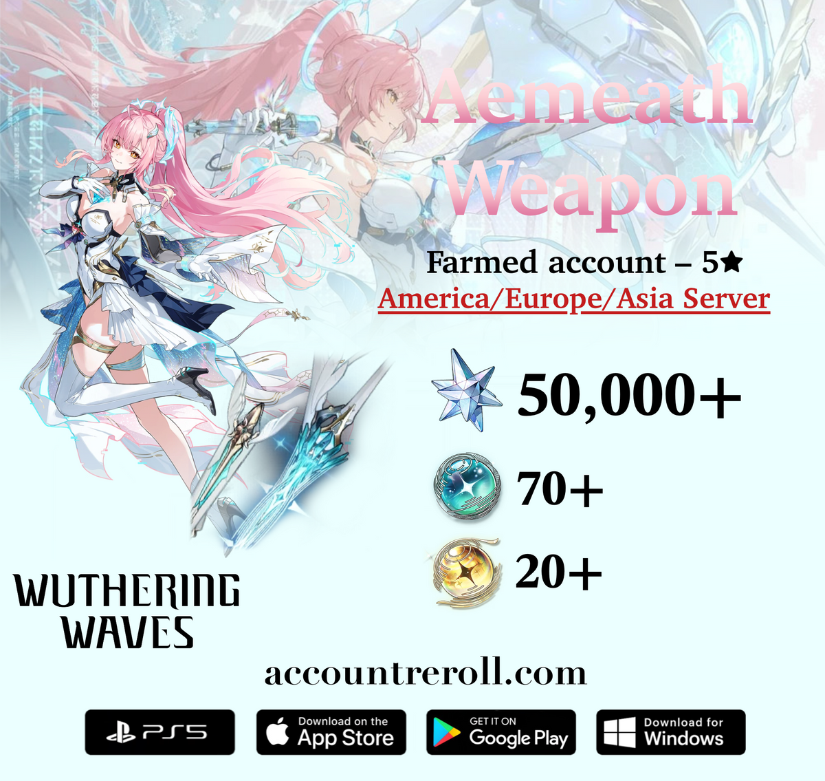 Aemeath with Everbright Polestar Wuthering Waves Farmed Account