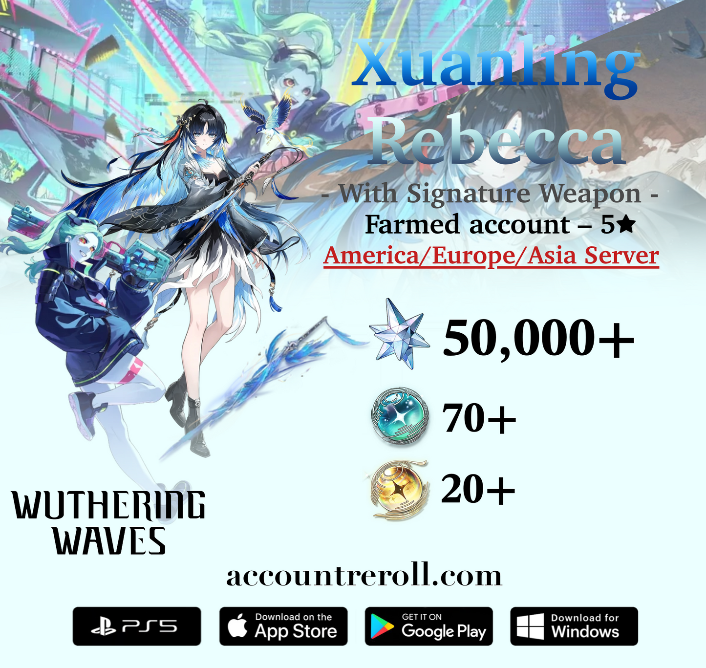 Yangyang: Xuanling with Azure Oath and Rebecca Wuthering Waves Farmed Account