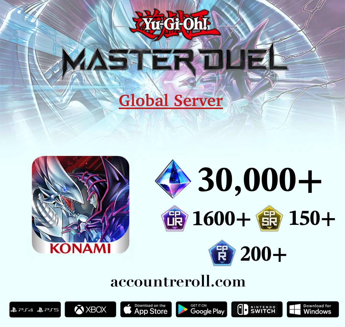 Yu-Gi-Oh! Master Duel Reroll Account with 30000+ Gems
