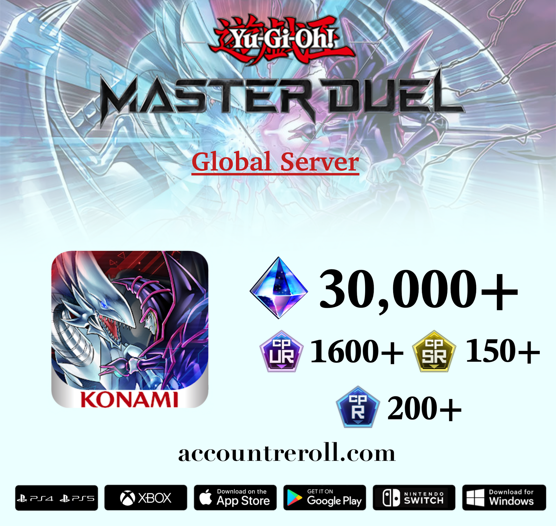 Yu-Gi-Oh! Master Duel Reroll Account with 30000+ Gems