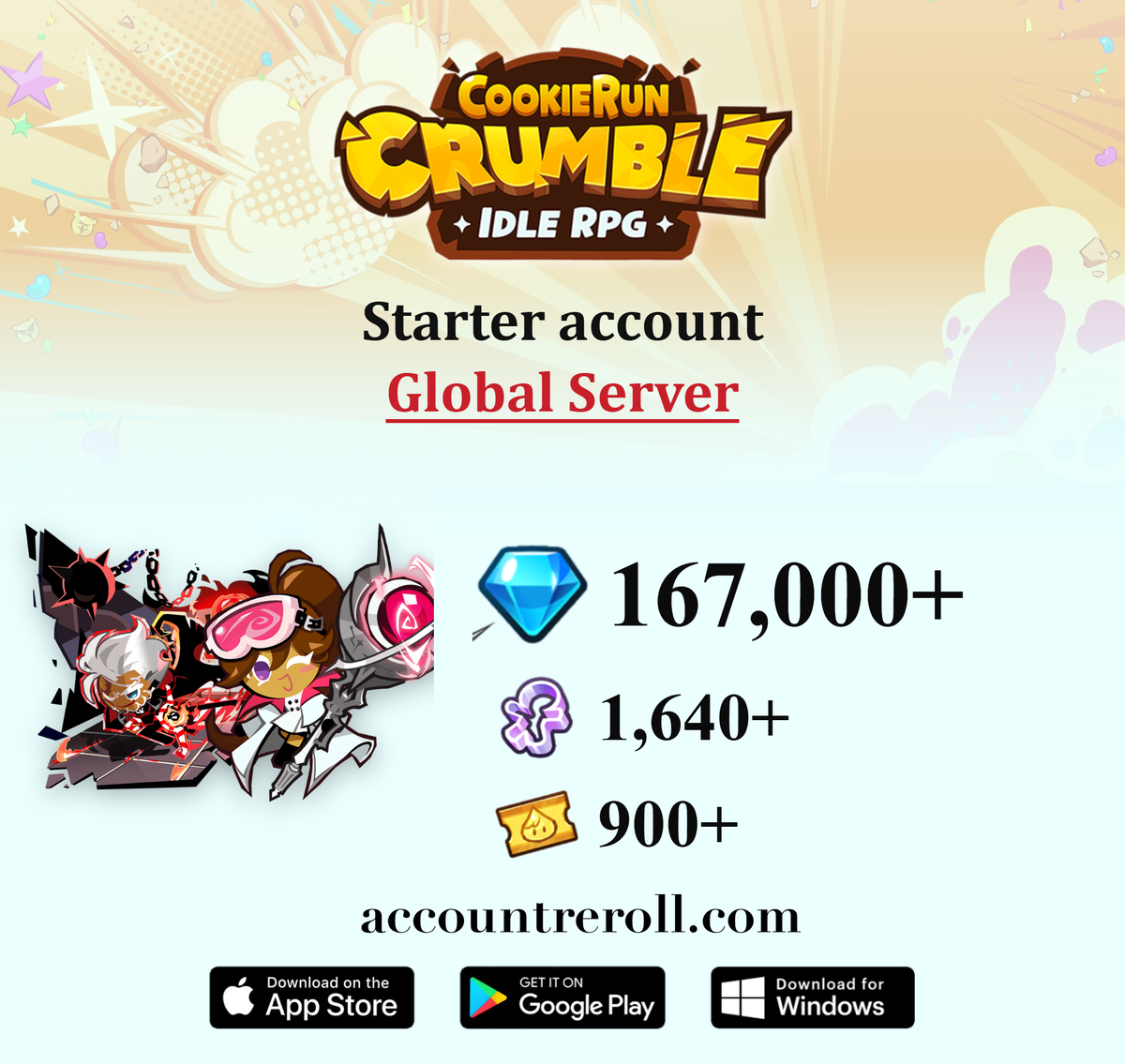 Oven Wanderer Cookie with Brightseeker Cookie CookieRun: Crumble Farmed Starter Account