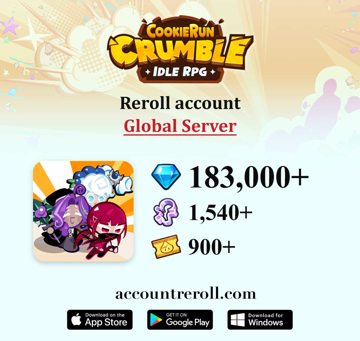 CookieRun: Crumble Reroll Account with Crystals [Global]