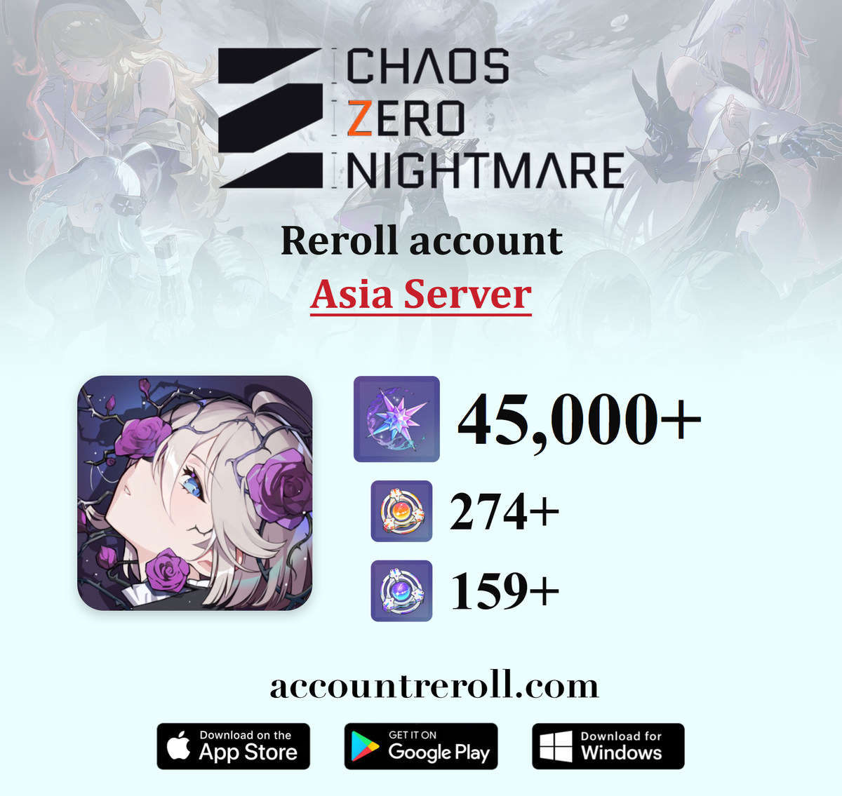 Chaos Zero Nightmare Reroll Account with Crystals [Asia]