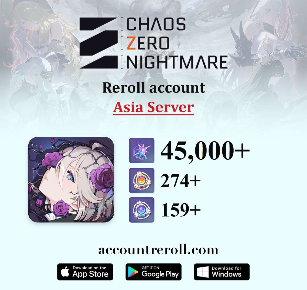 Chaos Zero Nightmare Reroll Account with Crystals [Asia]