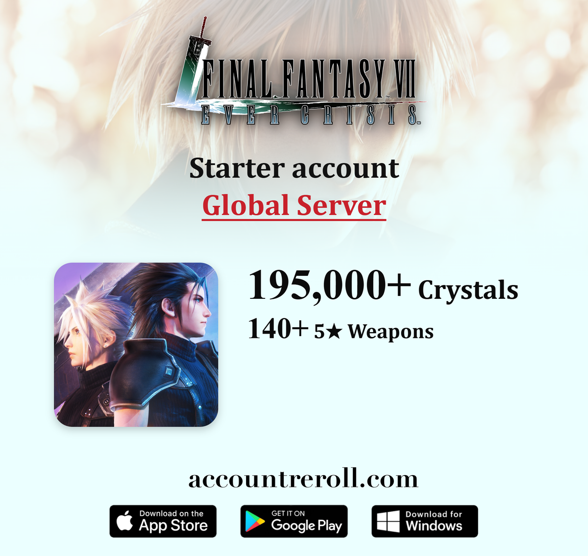 FINAL FANTASY VII EVER CRISIS Starter Account with Crystals [Global]