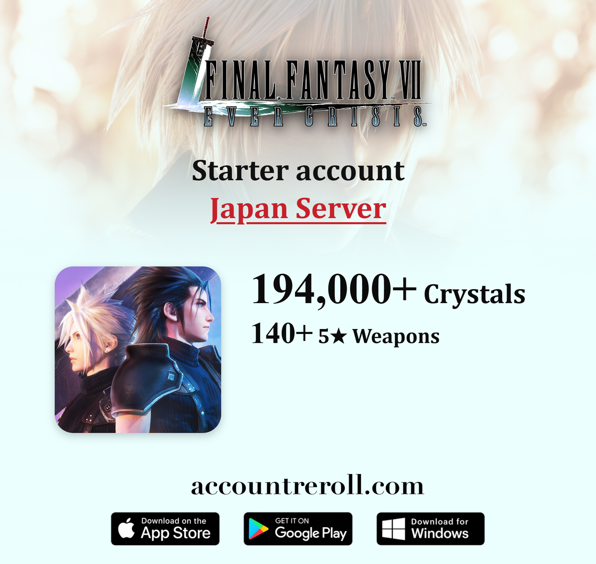 FINAL FANTASY VII EVER CRISIS Starter Account with Crystals [Japan]