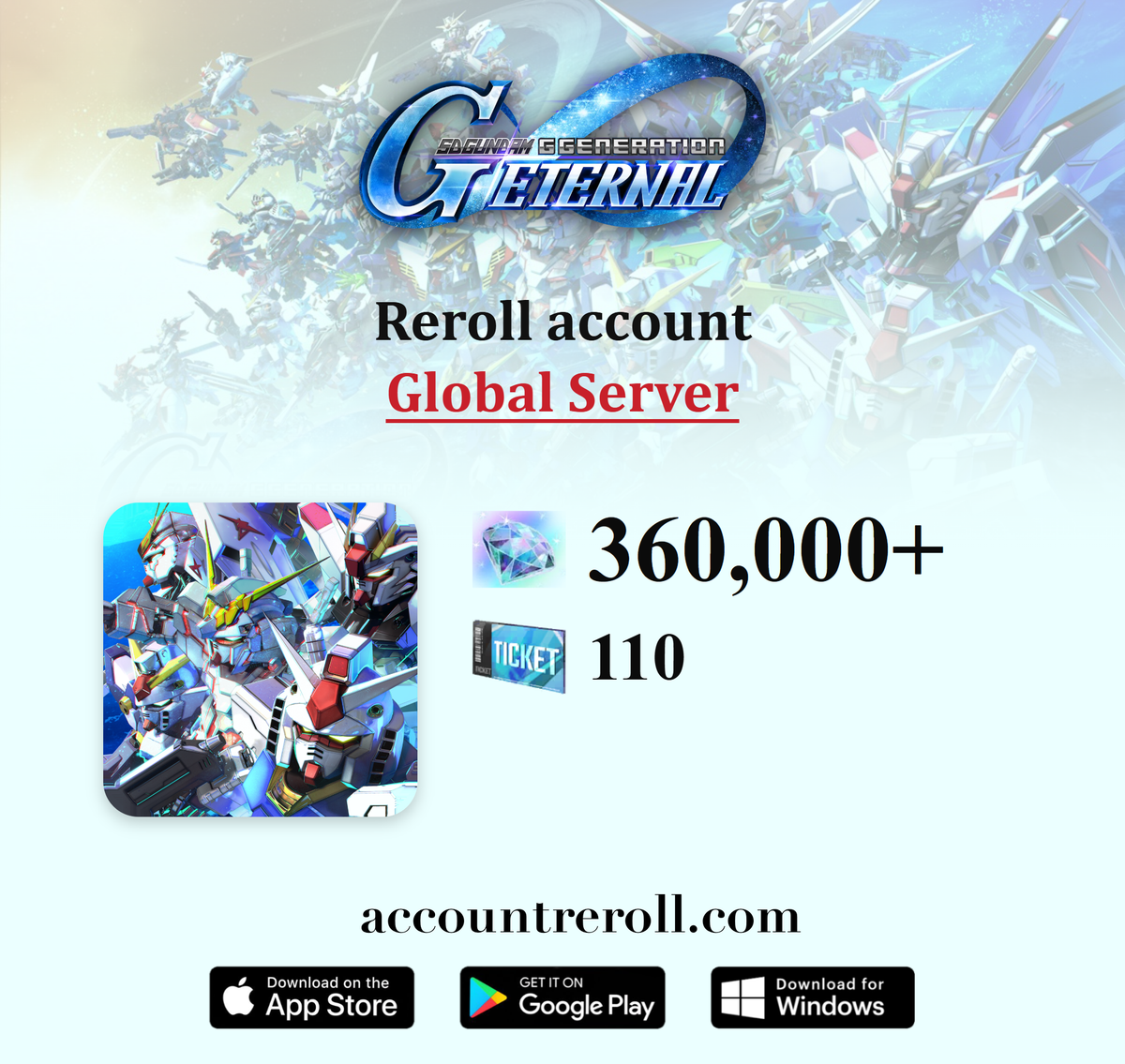 SD Gundam G Generation Eternal Reroll Account with Diamonds [Global]