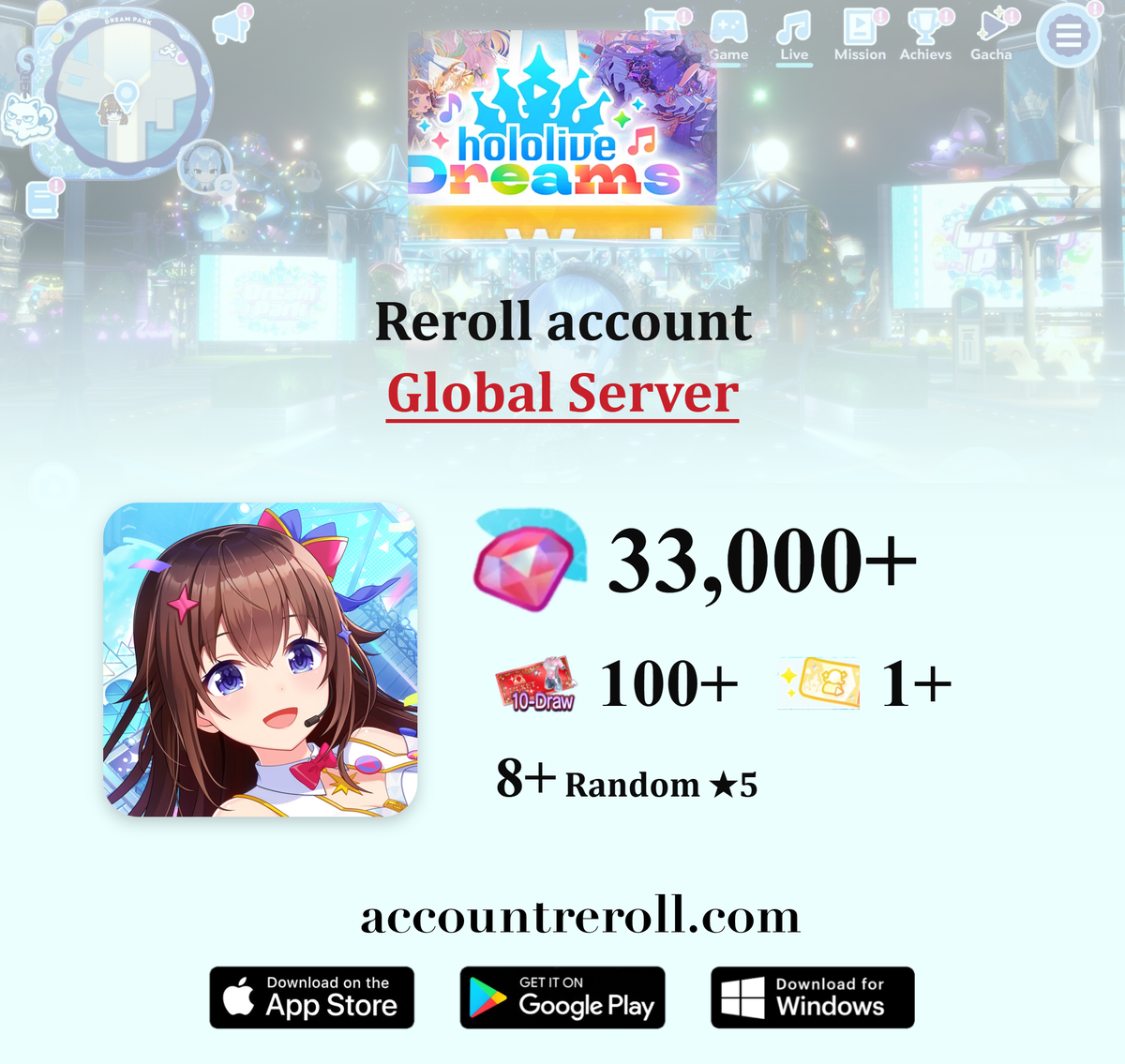 hololive Dreams Reroll Account with Diamonds [Global]