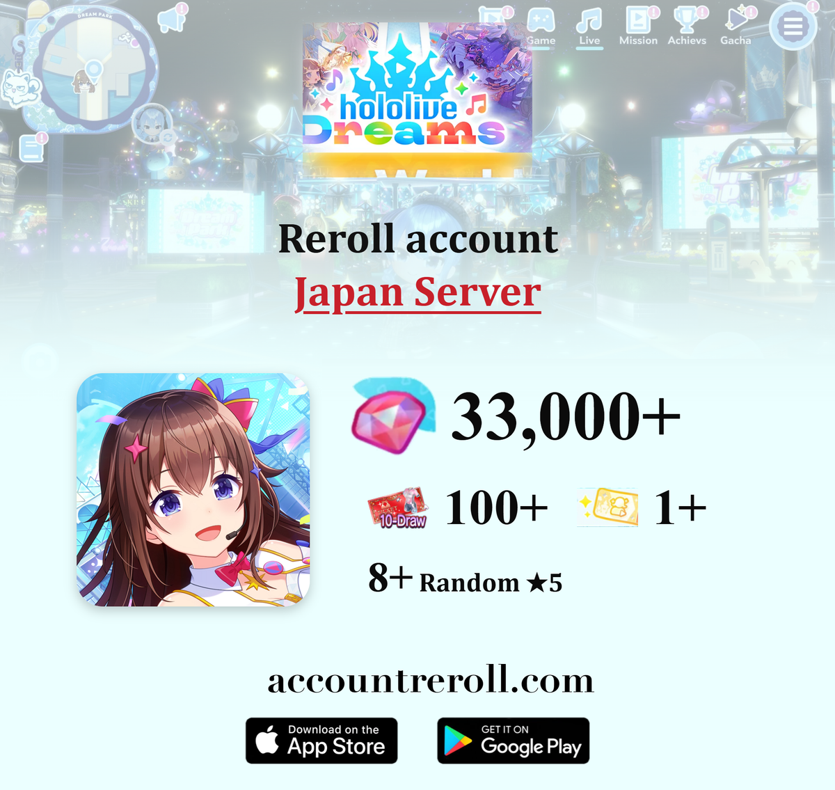 hololive Dreams Reroll Account with Diamonds [Japan]