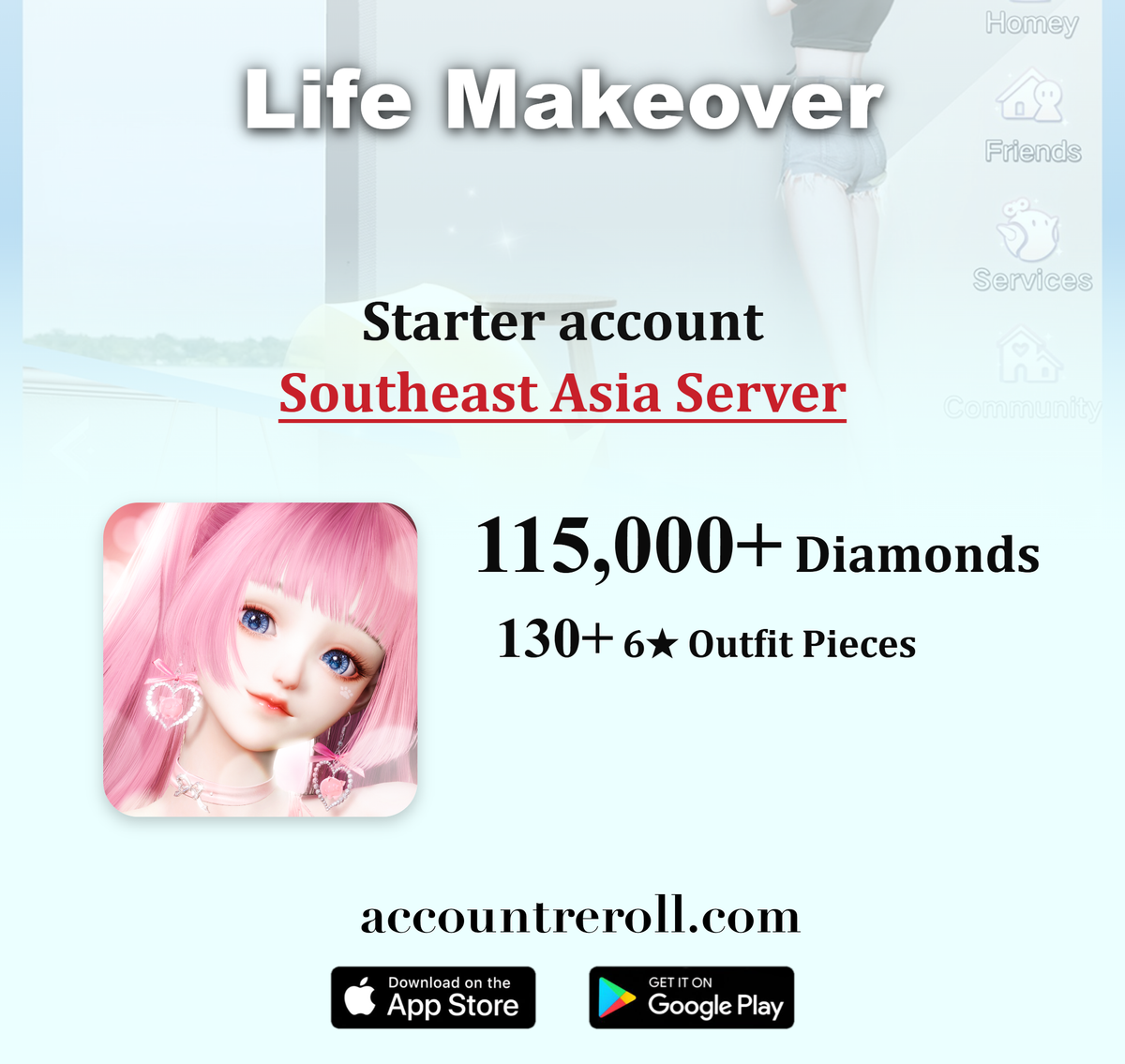 Life Makeover Starter Account with Diamonds [Southeast Asia]