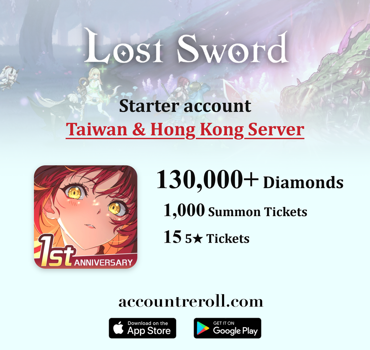 Lost Sword Starter Account with Diamonds [Taiwan & Hong Kong]