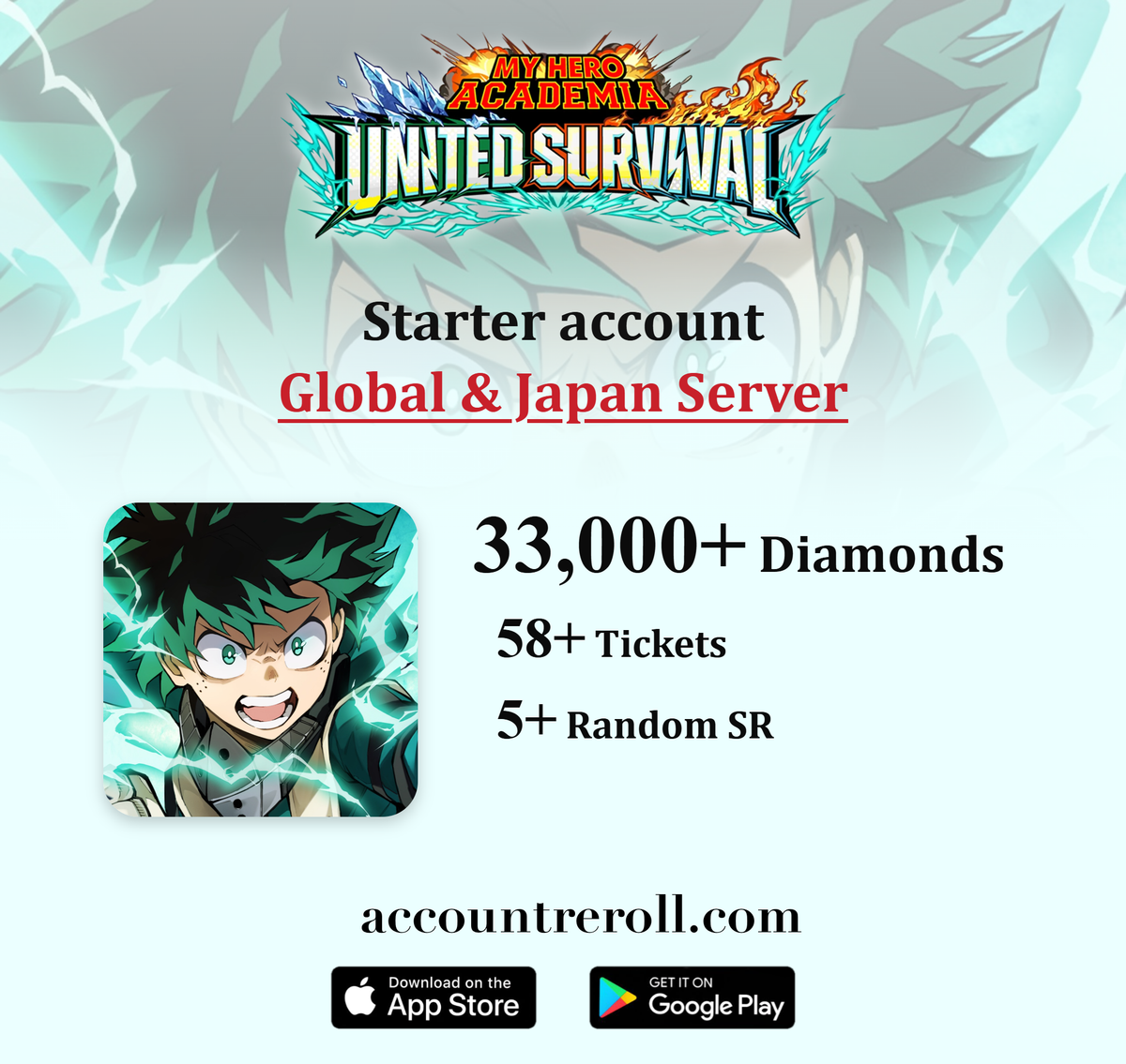 MHA: UNITED SURVIVAL Starter Account with Diamonds [Global & Japan]