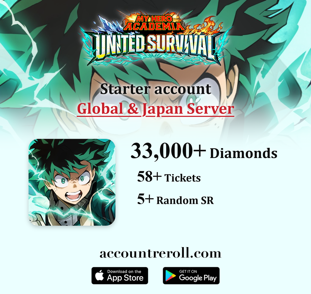 MHA: UNITED SURVIVAL Starter Account with Diamonds [Global & Japan]