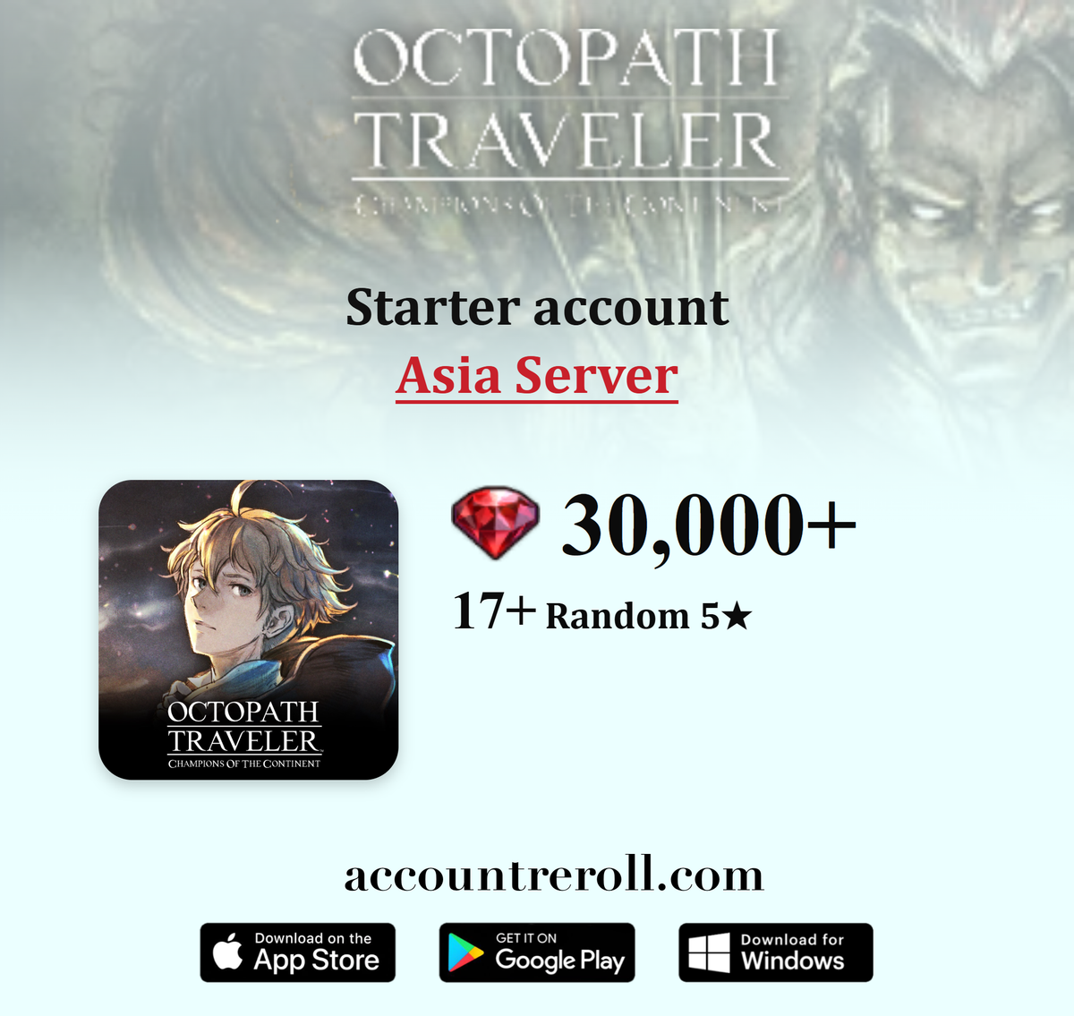 Octopath Traveler: Champions of the Continent Starter Account with Rubies [Asia]