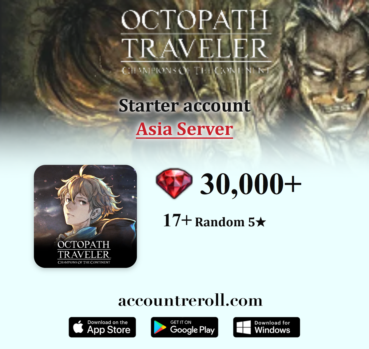 Octopath Traveler: Champions of the Continent Starter Account with Rubies [Asia]