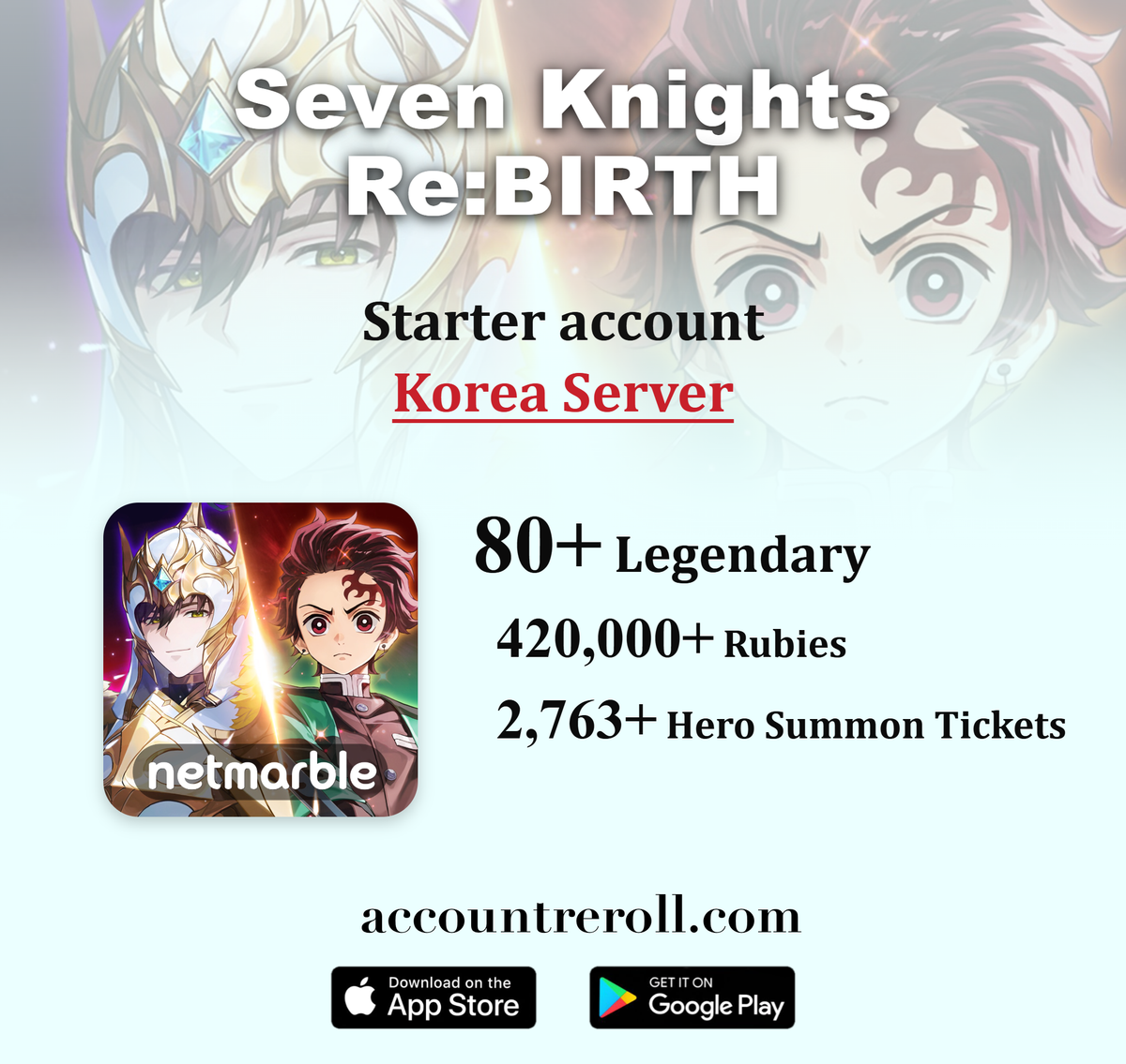 Seven Knights Re:BIRTH Starter Account with Legendary Heroes [Korea]