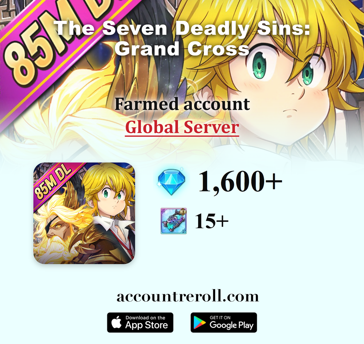 The Seven Deadly Sins: Grand Cross Farmed Account with Resources [Global]